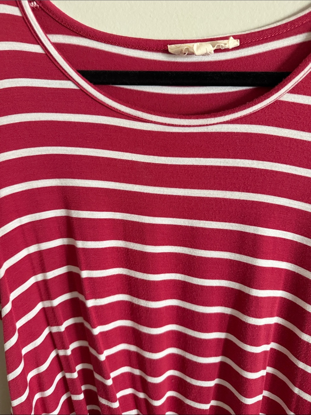 Striped Knot-Front Short Sleeve Tee - Raspberry & White - Picture 7 of 7